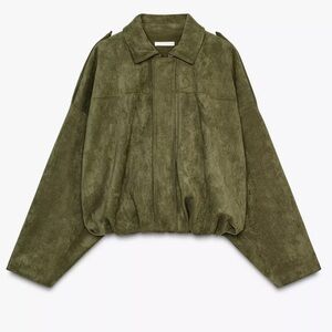 Zara Green Suede Bomber Jacket